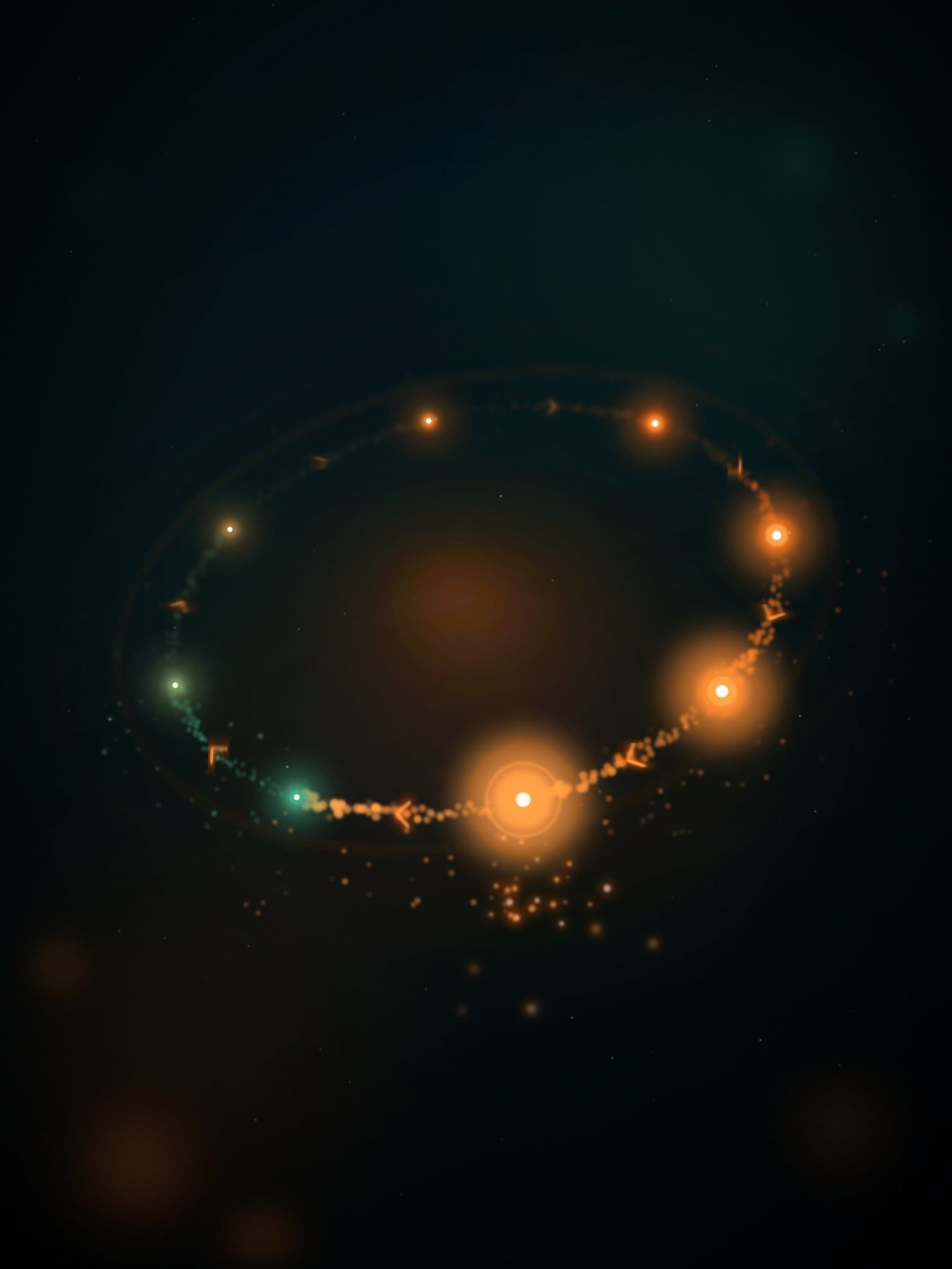 Value flywheel: a ring of glowing stages spinning clockwise, each brighter than the last, radiating light outward